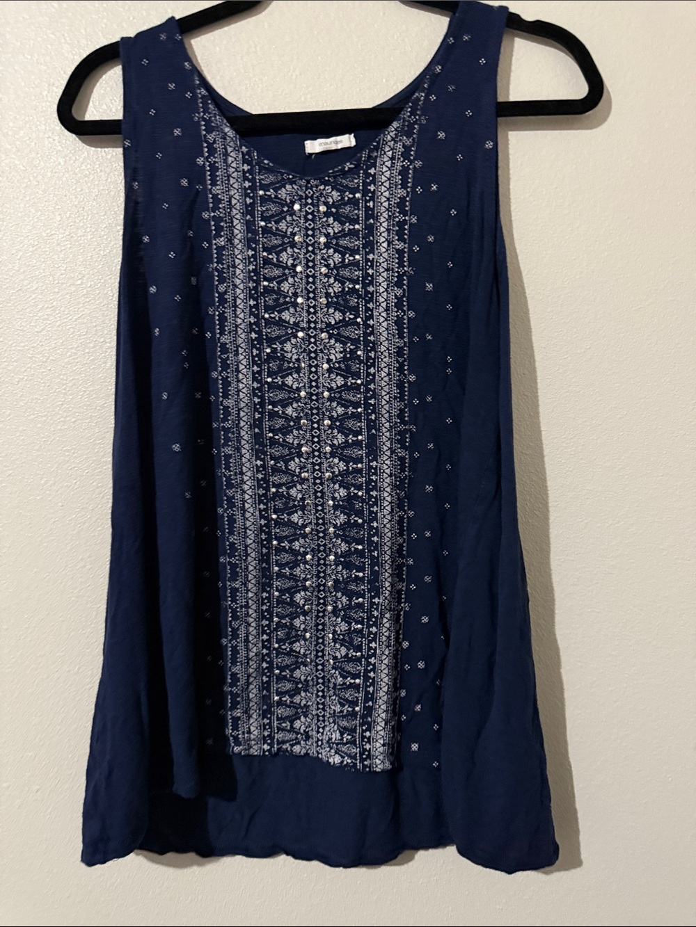 Maurices Navy Tank with White Embroidered Front